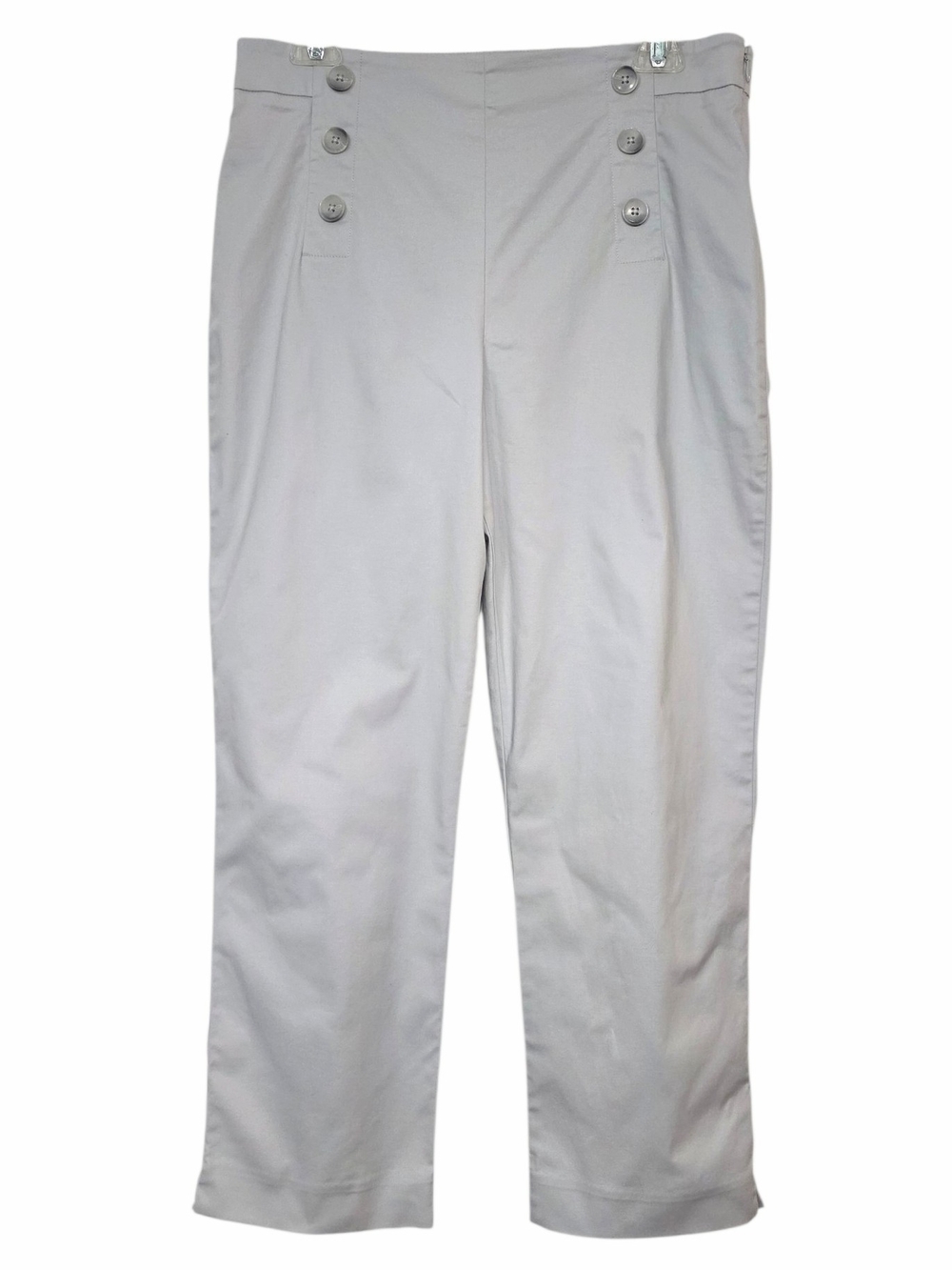 Ann Taylor Light Gray Sailor Crop Pants Size 8 Button Detail Stretch Side Zipper